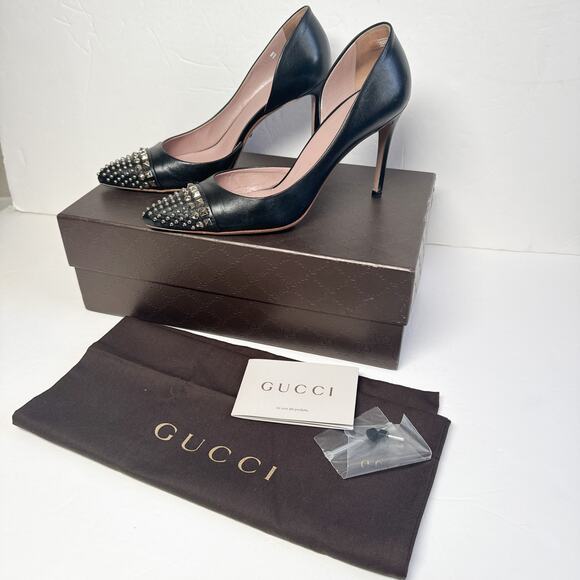 Gucci Coline 100 Black Studded Pumps 37.5 with Box & Dust Bag - Picture 1 of 16